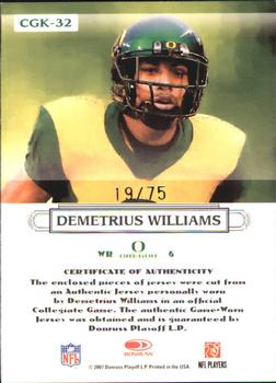 2007 Donruss Threads - College Gridiron Kings Materials #CGK-32 Demetrius Williams Back