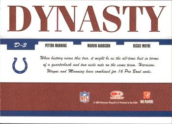 2007 Donruss Threads - Dynasty Gold #D-3 Peyton Manning / Marvin Harrison / Reggie Wayne Back