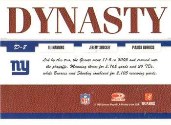 2007 Donruss Threads - Dynasty Gold #D-8 Eli Manning / Jeremy Shockey / Plaxico Burress Back
