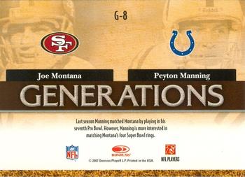 2007 Donruss Threads - Generations Gold #G-8 Joe Montana / Peyton Manning Back