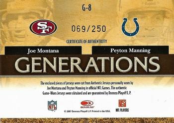 2007 Donruss Threads - Generations Materials #G-8 Joe Montana / Peyton Manning Back