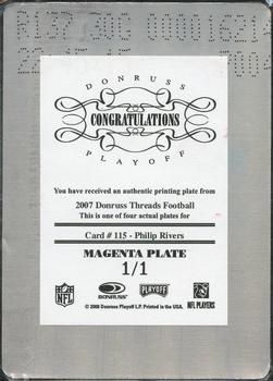 2007 Donruss Threads - Printing Plates Magenta #115 Philip Rivers Back