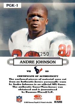 2007 Donruss Threads - Pro Gridiron Kings Materials #PGK-1 Andre Johnson Back