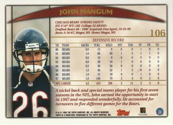 1998 Topps #106 John Mangum Back
