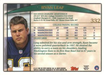 1998 Topps #332 Ryan Leaf Back
