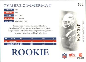 2007 Donruss Threads - Retail Rookies #168 Tymere Zimmerman Back