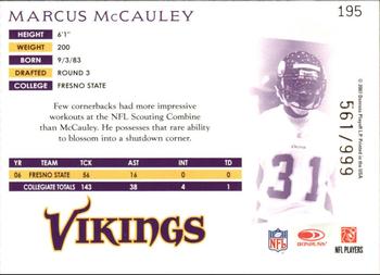2007 Donruss Threads - Retail Rookies #195 Marcus McCauley Back