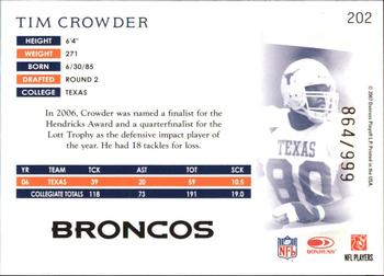 2007 Donruss Threads - Retail Rookies #202 Tim Crowder Back