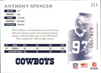 2007 Donruss Threads - Retail Rookies #211 Anthony Spencer Back