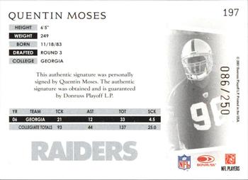 2007 Donruss Threads - Rookie Autographs #197 Quentin Moses Back