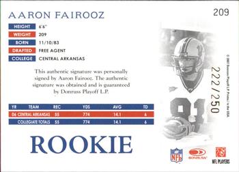 2007 Donruss Threads - Rookie Autographs #209 Aaron Fairooz Back