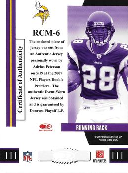 2007 Donruss Threads - Rookie Collection Materials #RCM-6 Adrian Peterson Back
