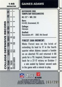 2007 Finest - Blue Refractors #146 Gaines Adams Back