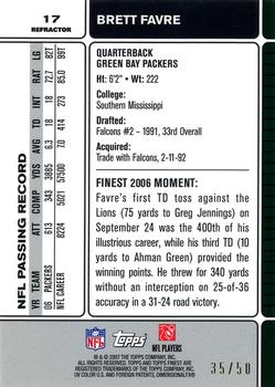 2007 Finest - Gold Refractors #17 Brett Favre Back