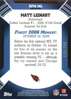 2007 Finest - Moments Blue Refractors #RFM-ML Matt Leinart Back