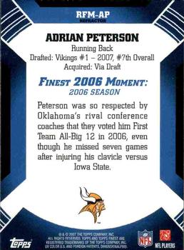 2007 Finest - Moments Refractors #RFM-AP Adrian Peterson Back
