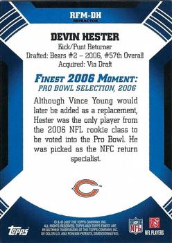 2007 Finest - Moments Refractors #RFM-DH Devin Hester Back