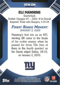 2007 Finest - Moments Refractors #VFM-EM Eli Manning Back