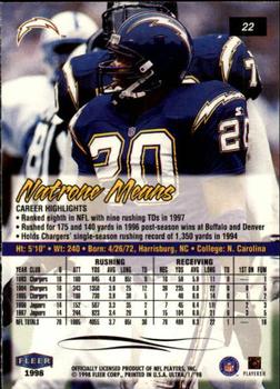 1998 Ultra #22 Natrone Means Back