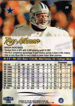 1998 Ultra #28 Troy Aikman Back