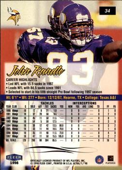 1998 Ultra #34 John Randle Back