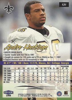 1998 Ultra #131 Andre Hastings Back