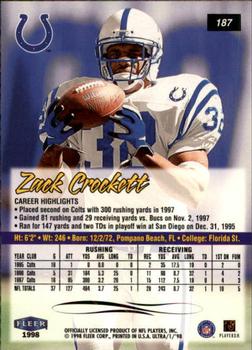 1998 Ultra #187 Zack Crockett Back