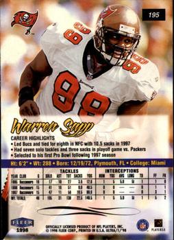 1998 Ultra #195 Warren Sapp Back