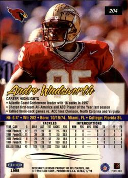 1998 Ultra #204 Andre Wadsworth Back
