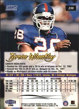 1998 Ultra #236 Tyrone Wheatley Back