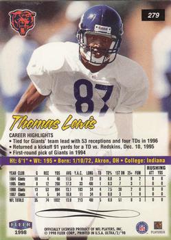 1998 Ultra #279 Thomas Lewis Back