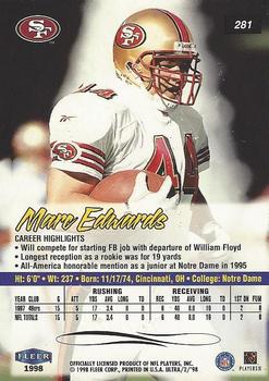 1998 Ultra #281 Marc Edwards Back