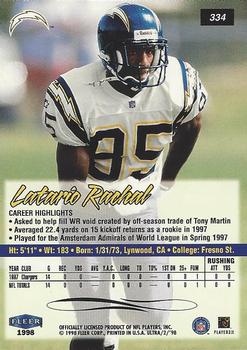 1998 Ultra #334 Latario Rachal Back
