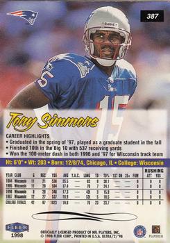 1998 Ultra #387 Tony Simmons Back