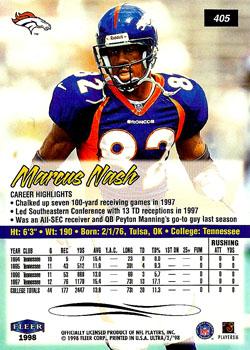1998 Ultra #405 Marcus Nash Back