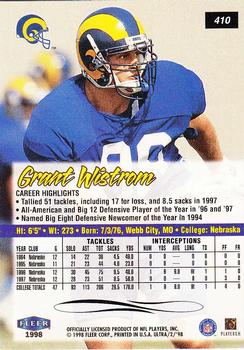 1998 Ultra #410 Grant Wistrom Back