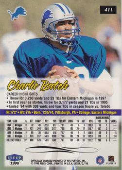 1998 Ultra #411 Charlie Batch Back