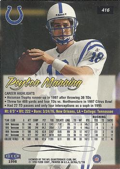 1998 Ultra #416 Peyton Manning Back