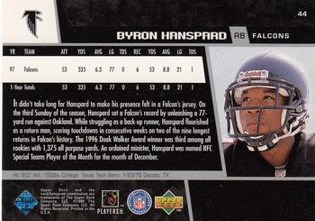 1998 Upper Deck #44 Byron Hanspard Back
