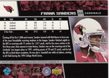1998 Upper Deck #51 Frank Sanders Back
