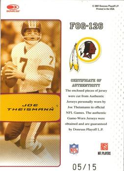 2007 Leaf Certified Materials - Fabric of the Game Prime #FOG-126 Joe Theismann Back