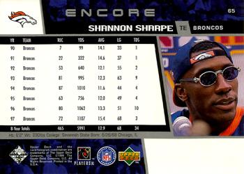 1998 Upper Deck Encore #65 Shannon Sharpe Back