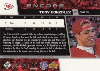1998 Upper Deck Encore #83 Tony Gonzalez Back