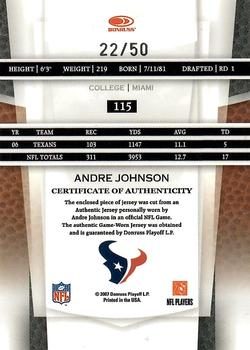 2007 Leaf Certified Materials - Mirror Blue Materials #115 Andre Johnson Back