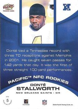 2002 Pacific - NFC Rookies #5 Donte Stallworth Back