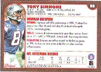 1999 Bowman #52 Tony Simmons Back
