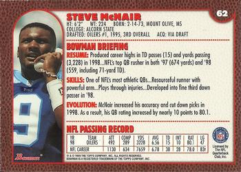 1999 Bowman #62 Steve McNair Back