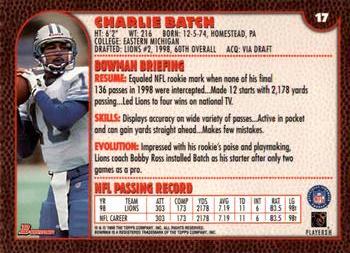 1999 Bowman #17 Charlie Batch Back