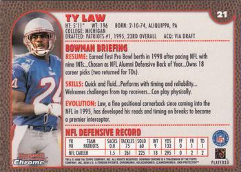 1999 Bowman #21 Ty Law Back