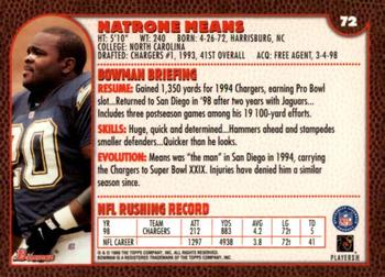 1999 Bowman #72 Natrone Means Back